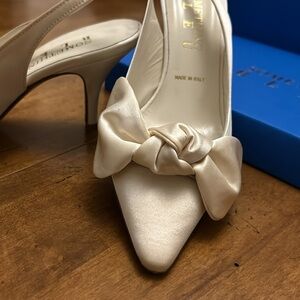 Something Bleu “Colony” White Satin Slings, Size 6